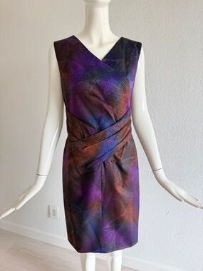 Sleeveless Purple & Orange Wrap Sheath Dress